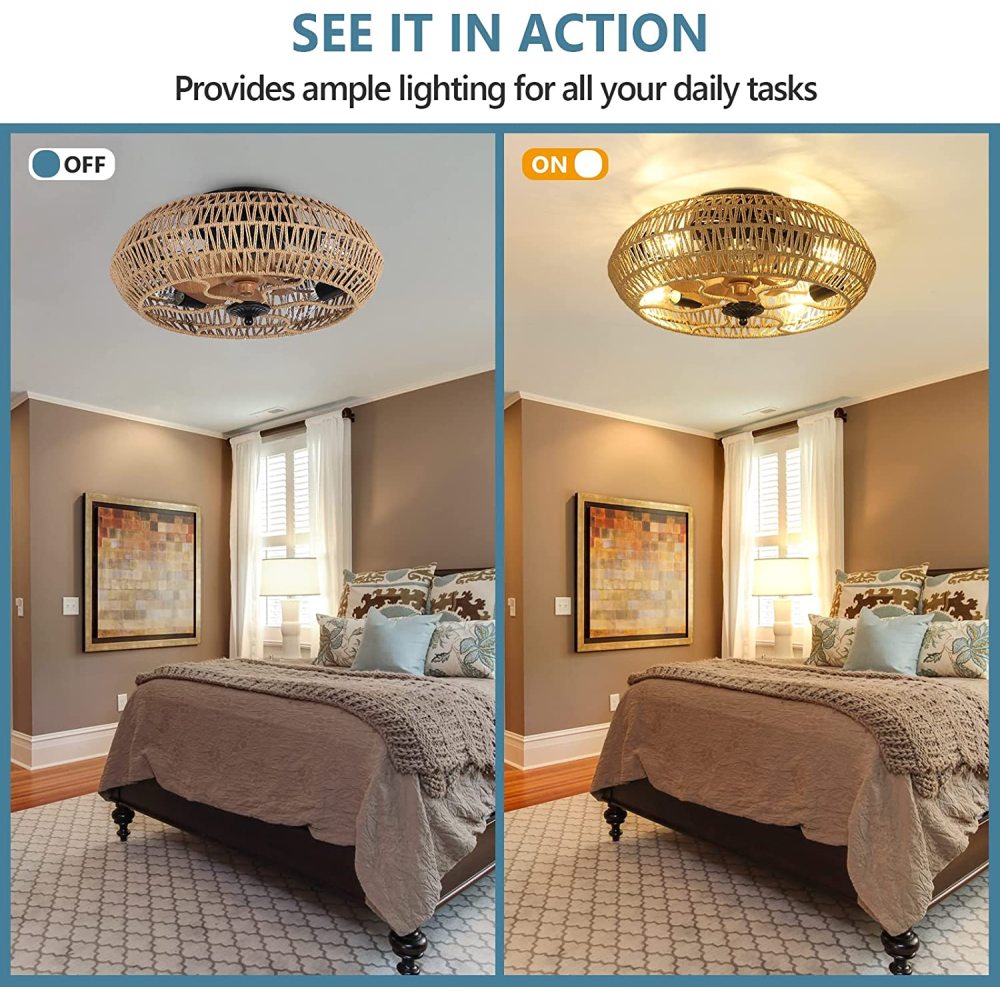 Rattan Ceiling Fan with 5 Bulbs