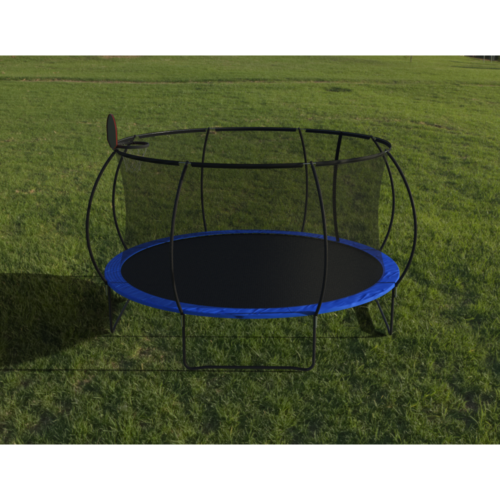 14 FT Pumpkin Trampoline, Outdoor Trampoline with Basketball Hoop, Enclosure Net and Ladder