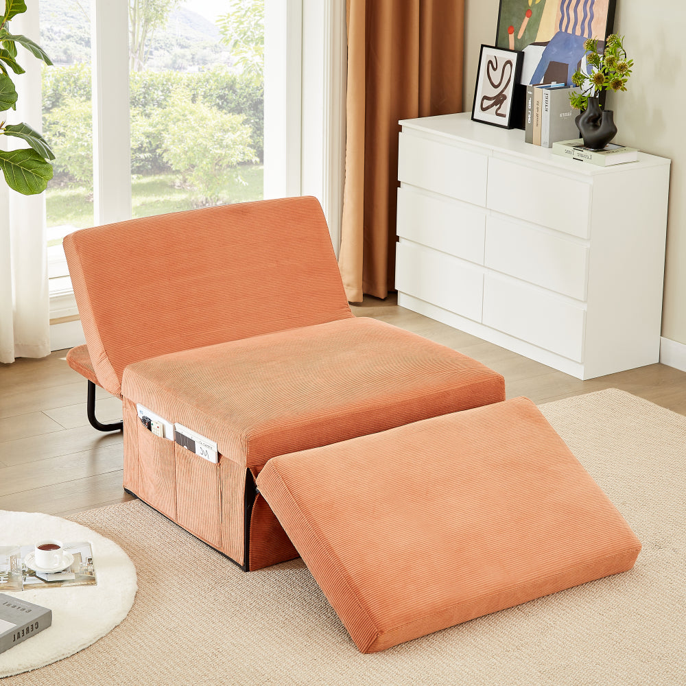 Modern Corduroy Sofa Bed,Couch Chair,Sleeper Bed,Small Lounge Sofa w/Reclining Backrest,Furniture for Living Room,Bedroom,4 in 1 Convertible Sleeper Sofa Bed, Red Brown