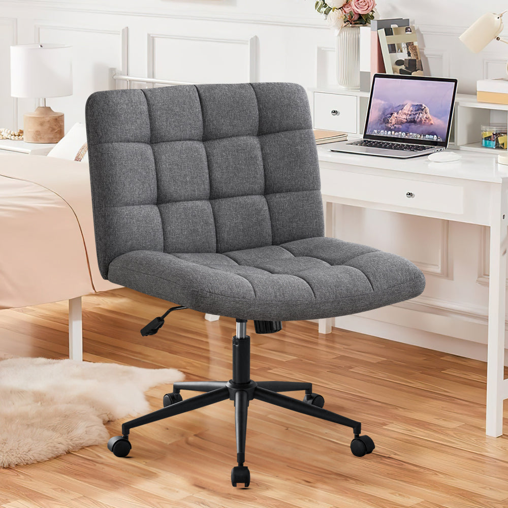 Homw Office Desk Chair with Wheels, Armless Desk Chair with Lumbar Support, Adjustable Height 360° Rolling Swivel Computer Chairs for Home Office Study Room, Linen, Beige