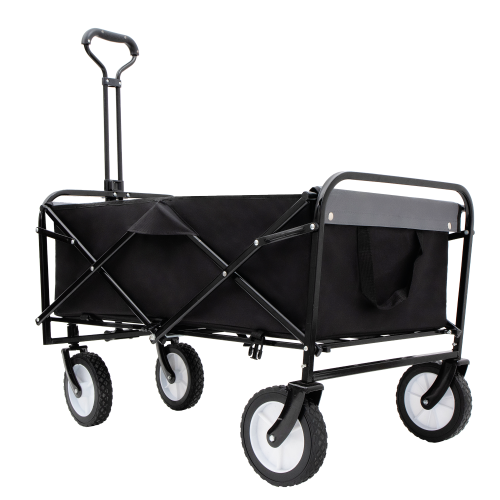 Collapsible Foldable Wagon Cart with strapping system Beach Wagon Utility Cart Utility Wagon Grocery Cart for for Camping Shopping Sports Gardeing Fishing Supports 360lbs All-Terrain Wheels black