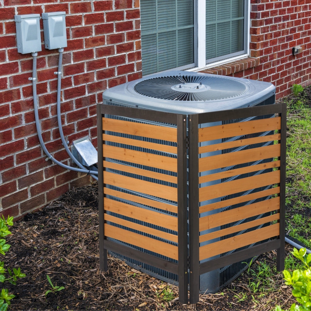 2-Panel Outdoor Air Conditioner Fence Screen, Outside Wood Privacy Fence, Backyard Garden Patio 38" W x 42" H
