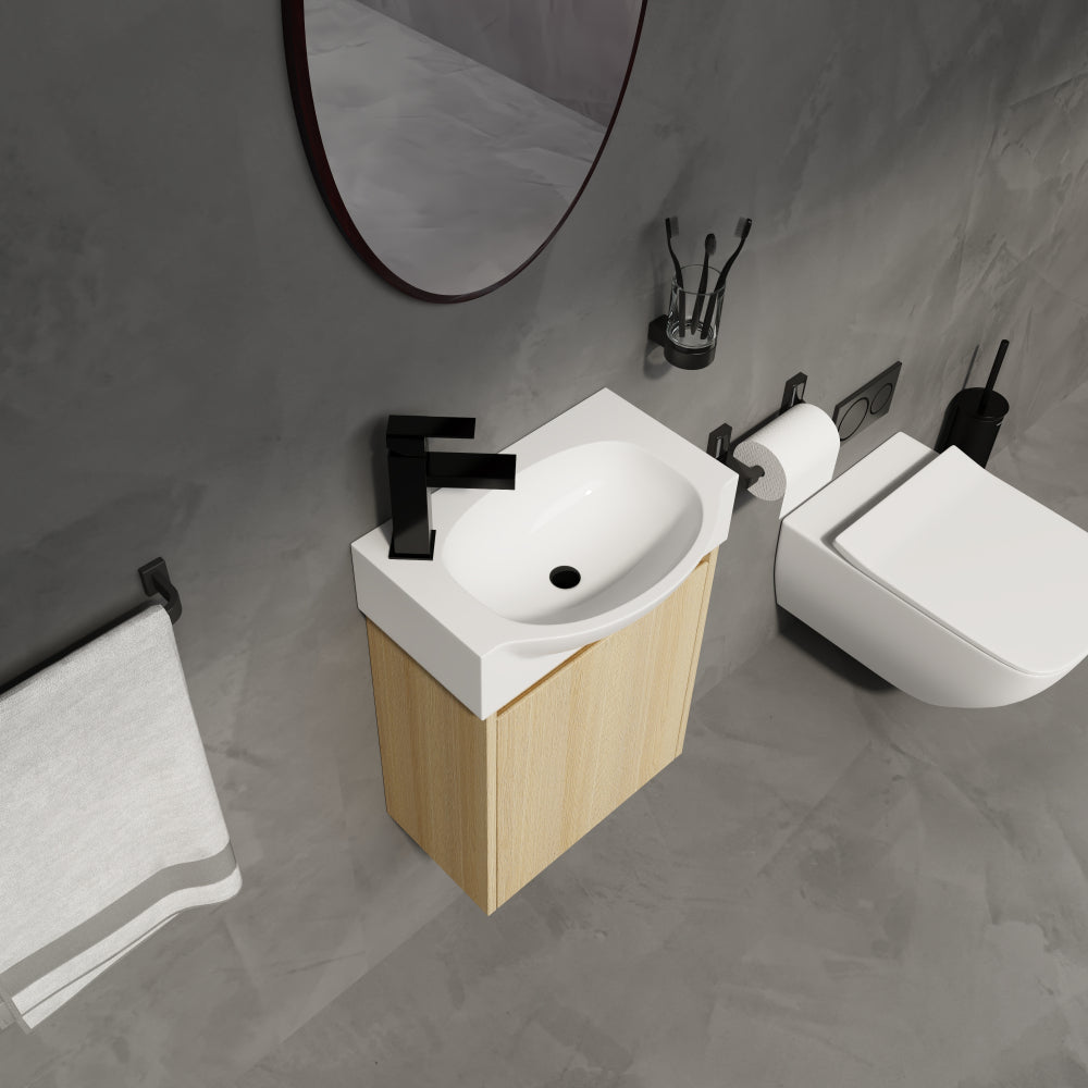 16 "Bathroom Vanity Sink Combo for Small Space, Modern Small Bathroom Vanity with Ceramic Sink, Small Bathroom Sink Cabinet Set ,Oak