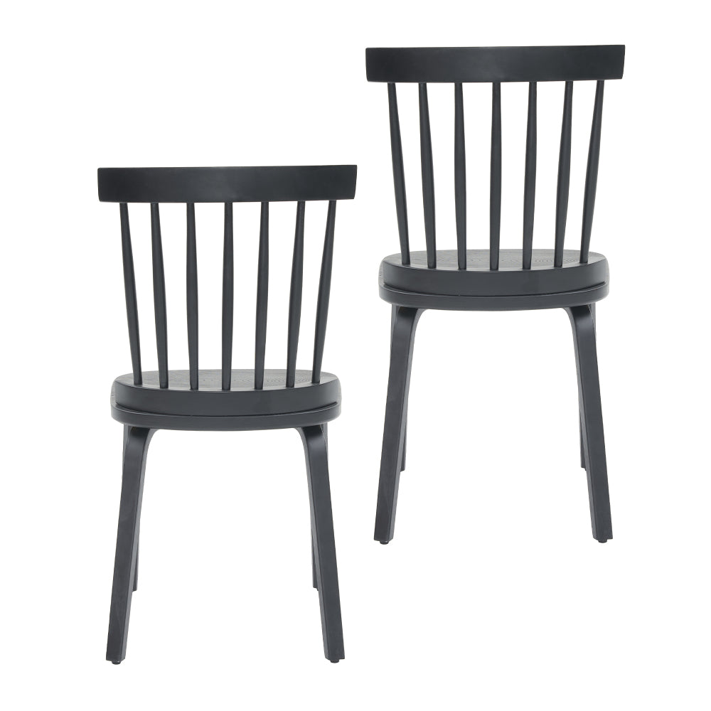 Wood Dining Chairs Set of 2 Farmhouse Spindle Back, Widen Seat, Modern Mid-Century Country Style, Black