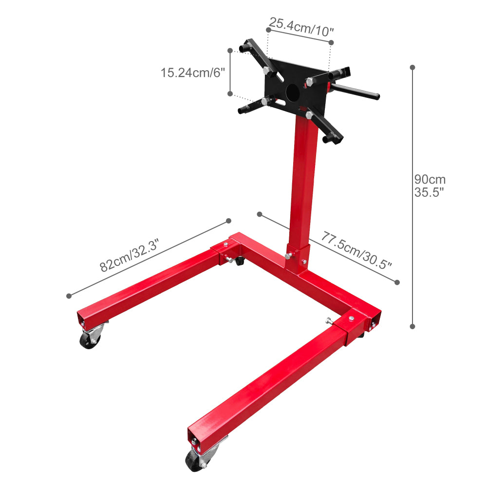 Engine Stand 1250LBS Capacity, 360 Degree Rotating Engine Run Stand with 4-Casters, Heavy Duty Motorcycle Engine Stand for Auto Repair, Vehicle Maintenance, Red