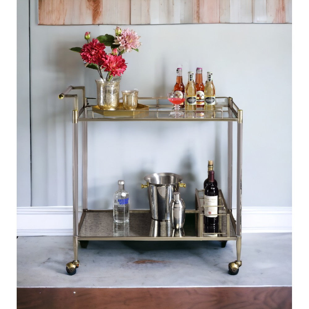 Cirro Antique Mirror & Wire Brass Finish Serving Cart