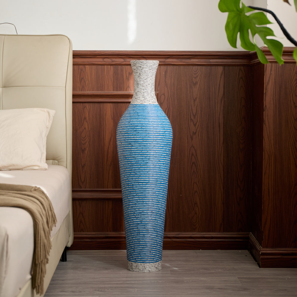 39-Inch Tall Standing Designer Floor Vase - Durable Artificial Rattan - Elegant Two-Tone Dark Brown Finish - Ideal Decor Accent for Living Room, Bedroom, Entryway - Stylish Home Decor Statement Piece