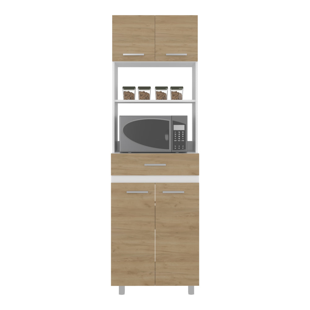 Kitchen Pantry, 4 Doors, 1 Drawer, 4 Legs, 4 Shelves, Natural Oak / White