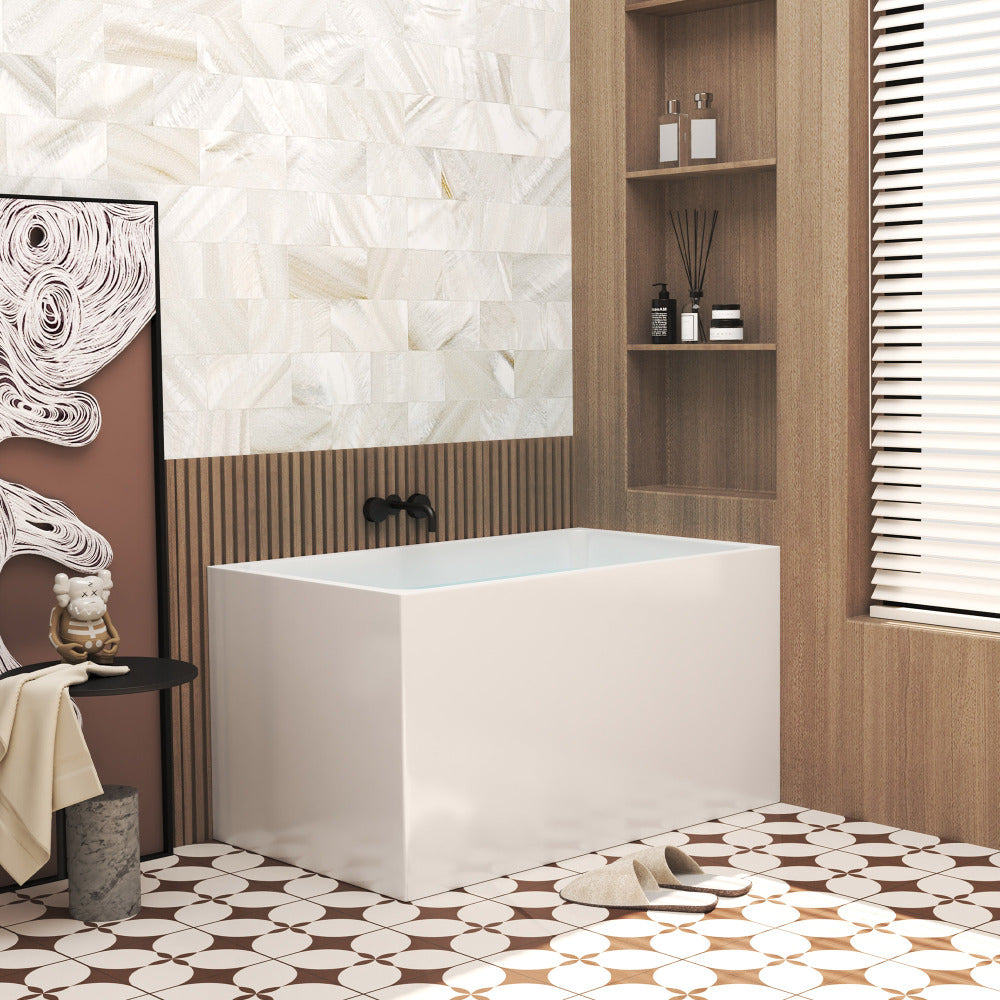 47" Acrylic Freestanding Bathtub with seat: Spacious rectangle Shape, Gloss White Finish, Chrome Overflow & Pop-Up Drain CUPC Certificate