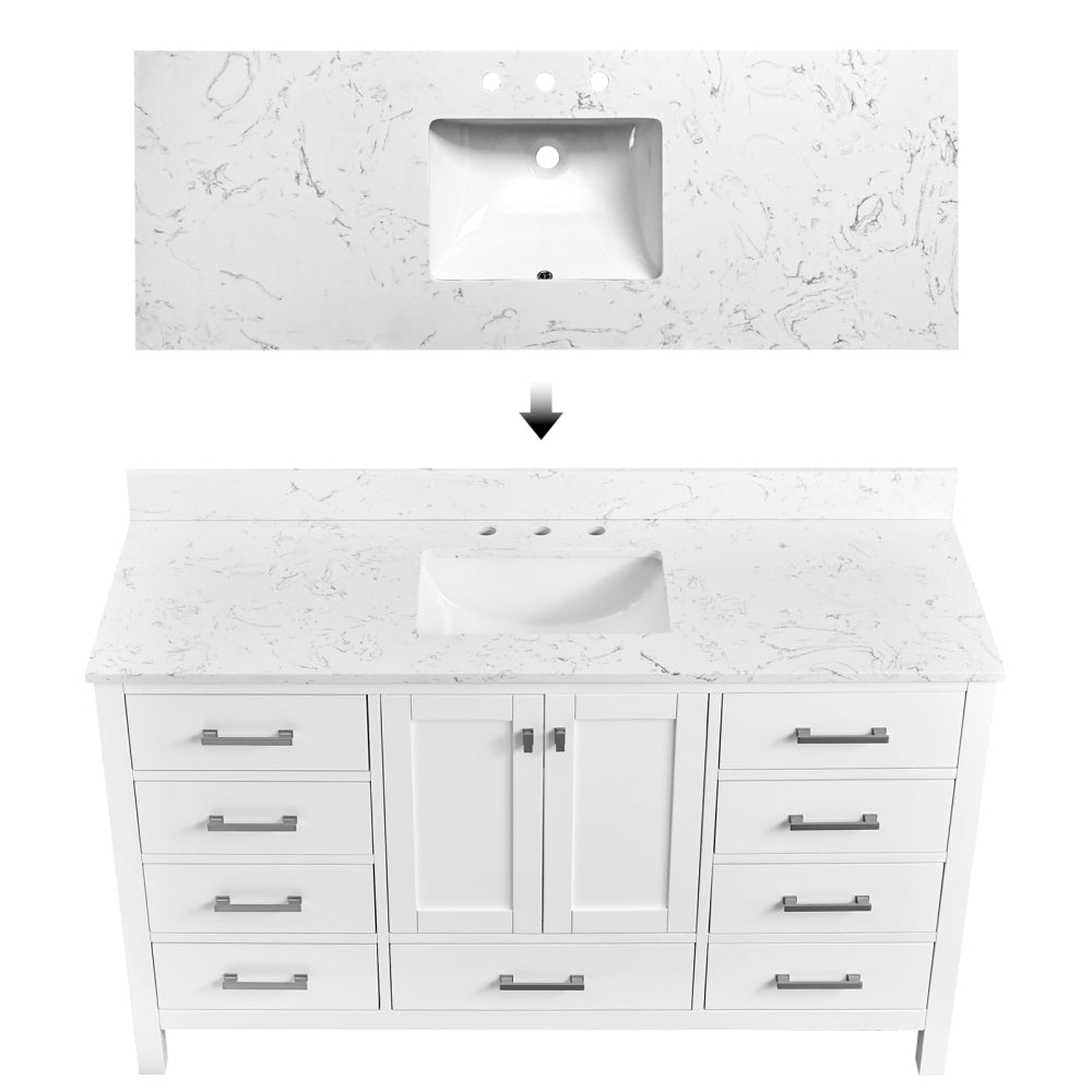 60'' Bathroom Vanity, Freestanding Vanity Top with Single basin Solid Wood Frame Bathroom Storage Cabinet