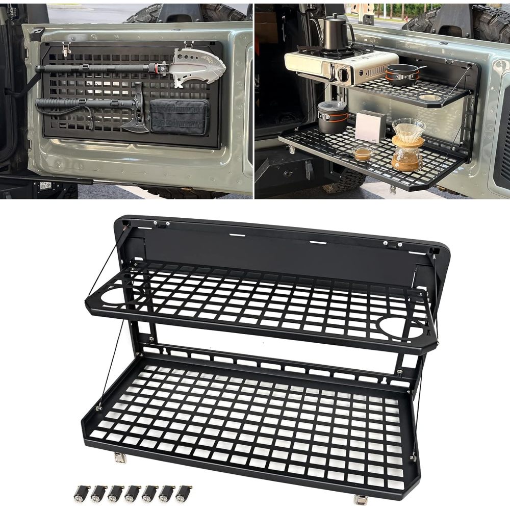 Tailgate Table Rear Foldable Cargo Shelf Aluminum Alloy Storage Shelf MOLLE Panel for Ford Bronco 2021-2024