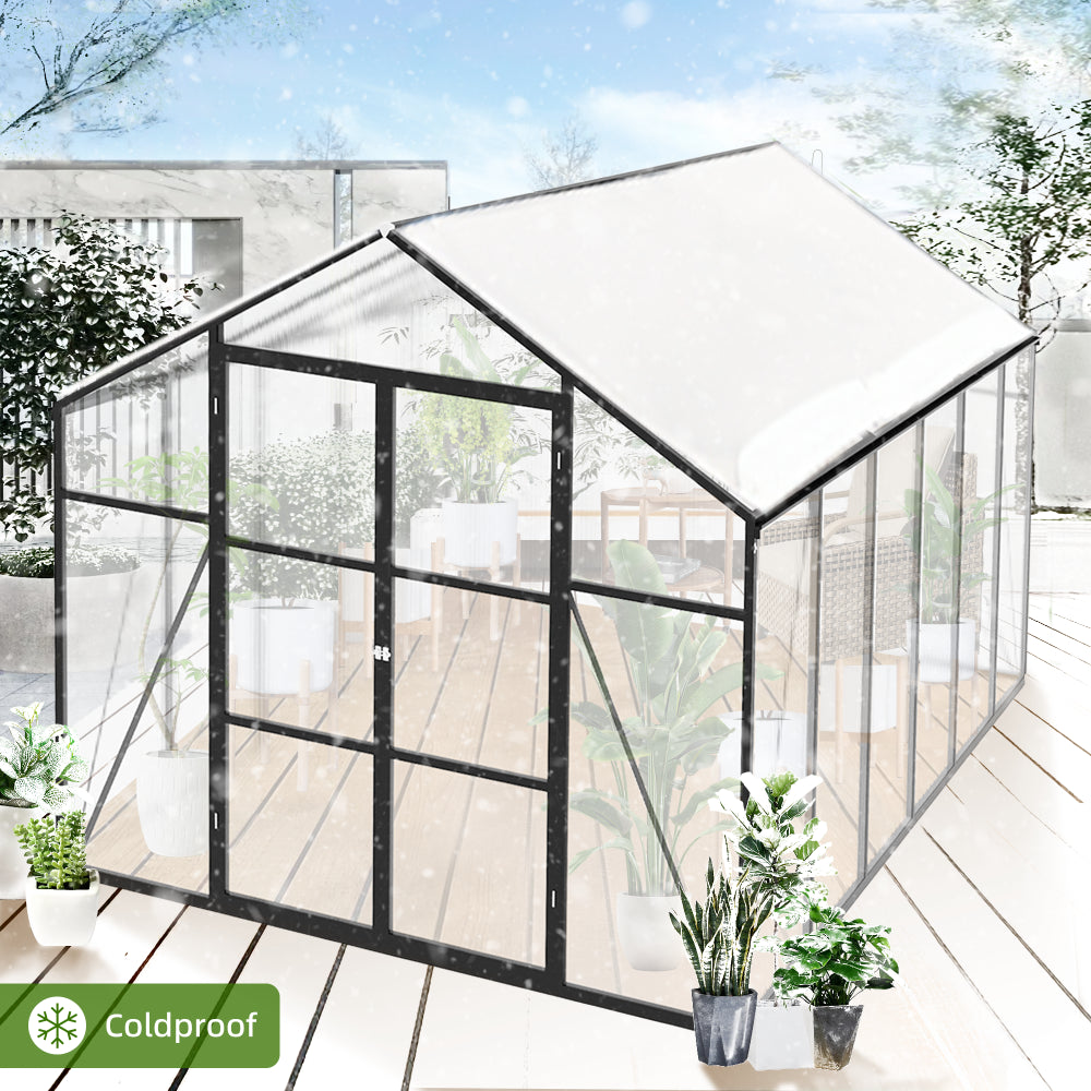 Newly Design Greenhouse 8x12 FT Polycarbonate Greenhouse Raised Base and Anchor Aluminum Heavy Duty Walk-in Greenhouses for Outdoor Backyard in All Season