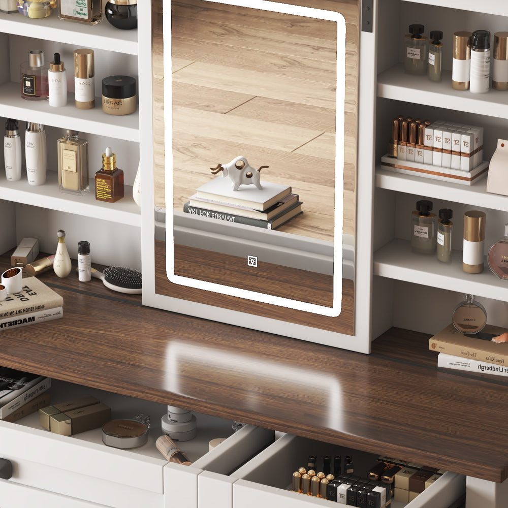 Farmhouse Makeup Vanity Desk with Sliding Mirror and Lights  Mirror only