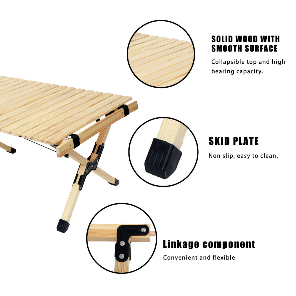 Portable Foldable Outdoor Picnic Table - Natural Beech Wood Camping Table with X-Frame Design -Small Sizes