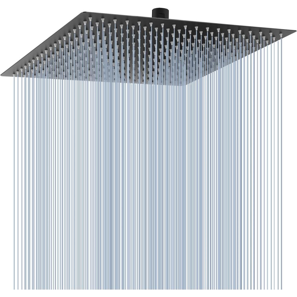 16 Inch Chrome Rain Shower Head, Square Ultra Thin 304 Stainless Steel High Pressure Shower Head