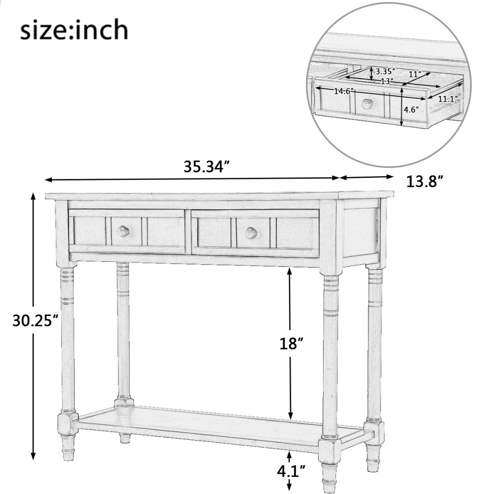 TREXM Daisy Series Console Table Traditional Design with Two Drawers and Bottom Shelf (Espresso)