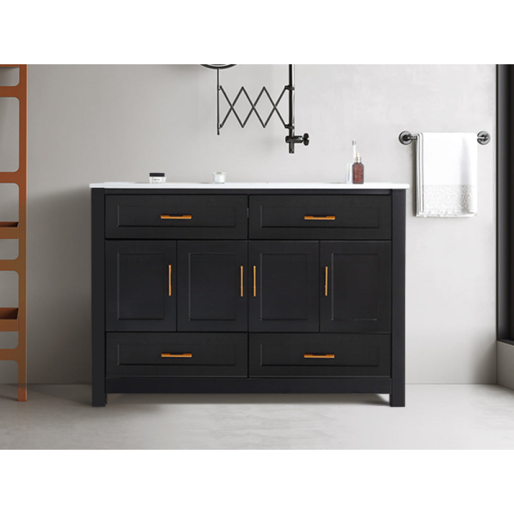 48" Black Bathroom Vanity with Ceramic Sink Combo, Abundant Storage Cabinet -4 Soft close doors and 4 drawers