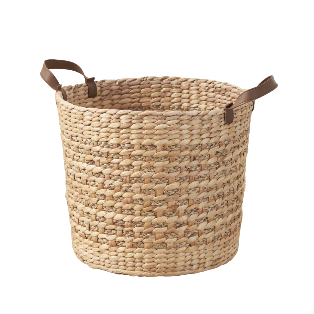Ludmilla Round Tall Water Hyacinth Woven Wicker Laundry Hamper with Lid - For Clothes, Canvas, Toys and Book Storage with Removable Liner - 15" x 15" x 20" - Natural Brown