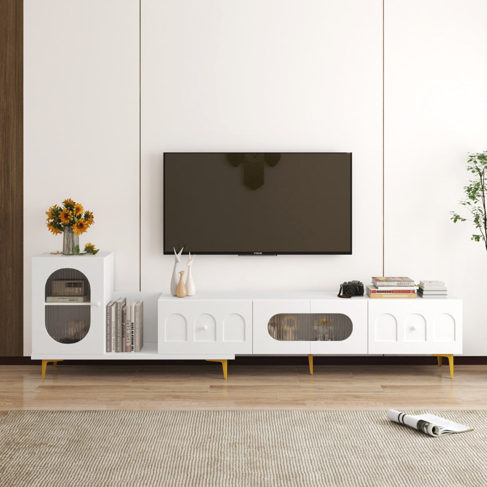 Modern Black TV Stand, 20 Colors LED TV Stand w/Remote Control Lights