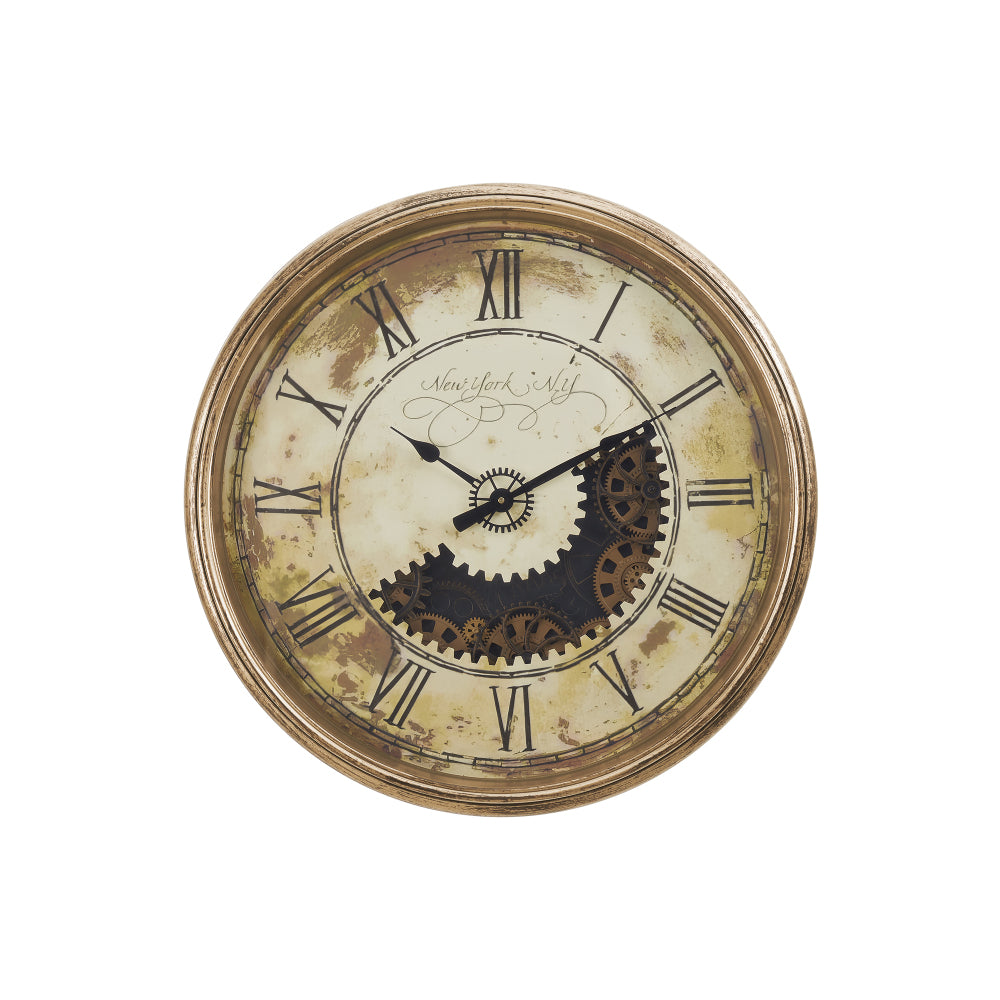 Clocks, 30" Round, Gear Mechanism, Large Oversized, Wall Clock, Antique Gold, Transitional
