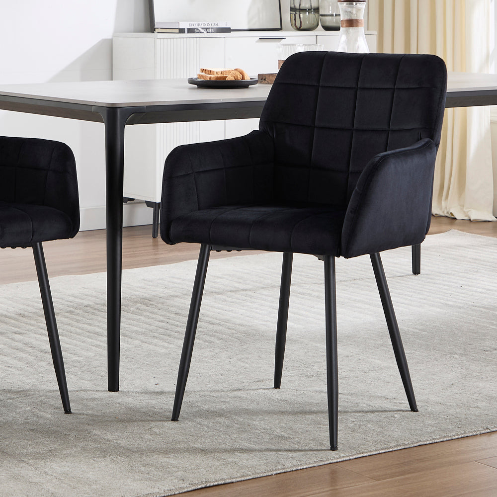Dining Chairs Set of 2, Upholstered Kitchen Chairs with Comfortable Seat, velvet Dining Chairs with Armrests, Easy to Assemble and Clean, for Dining Room, Kitchen, Living Room,Black