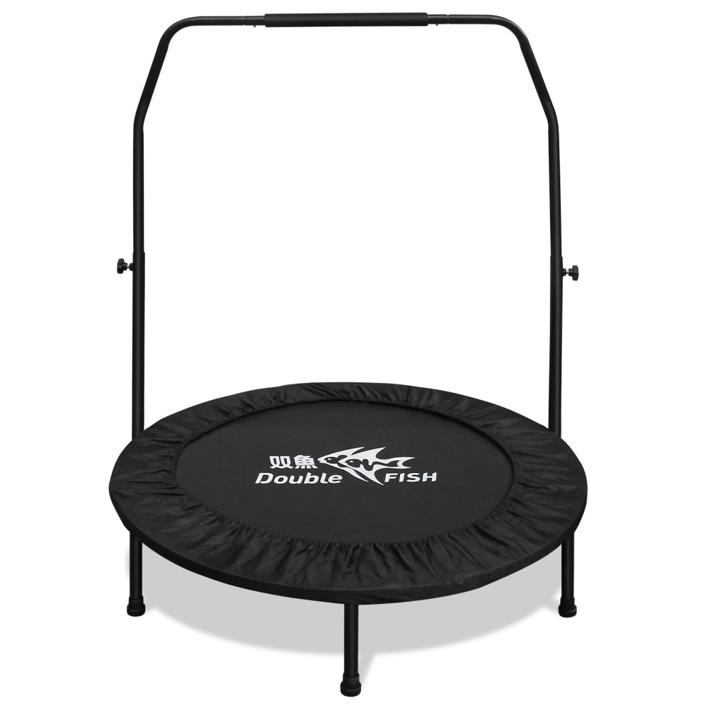 DOUBLE FISHHigh-Quality Adjustable Foam Handle 1 Mini Trampoline 40" - Supports Up To 400lbs, Black Rectangular Fitness Rebounder For Adults - Ideal For Indoor & Outdoor Workouts Eas
