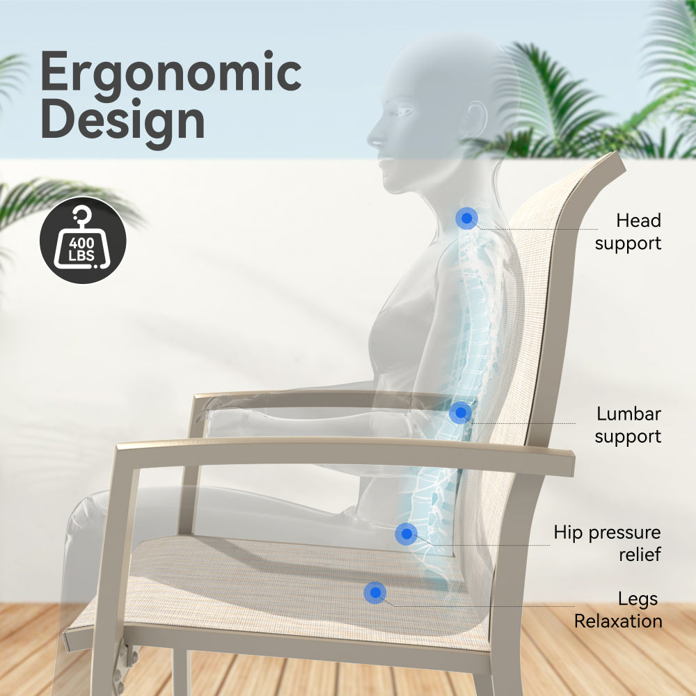VRSHWO Garden Patio Chairs Set of 2, Weather Metal Outdoor Dining Chairs , Garden, Poolsides, Cream Color Frame