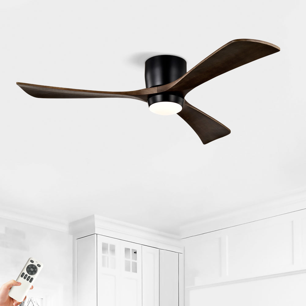 52" Ceiling Fan with Lights Remote Control,Quiet DC Motor 3 Blade Ceiling Fans 6 Speed Levels,Reversible Ceiling Fan, for Patio Living Room, Bedroom, Office,Indoor.(Matte Black +Black Walnut )