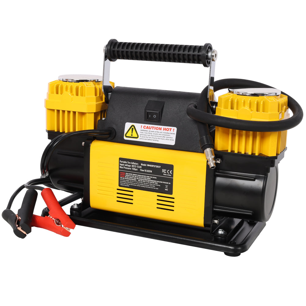 12V Dual Cylinder Heavy Duty Air Compressor,Tire Inflator with Pressure Gauge, Max 150 PSI,Tire Inflator Air Pump for Car, SUV, RV, Truck