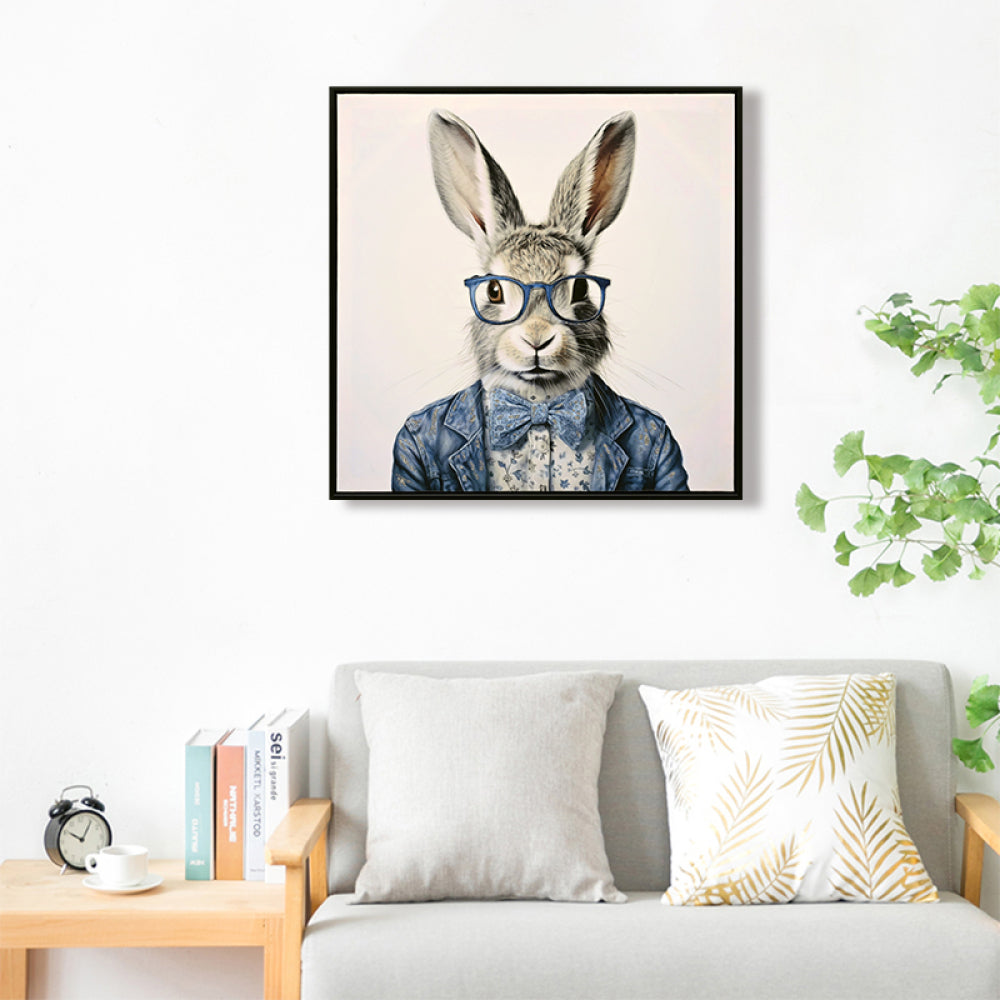 Gallery Wrapped Canvas Wall Art - Dapper Bunny in Tailored Cobalt Blue Suit, Modern Animal Portrait Framed Print for Lounge/Office Decor decorative picture painting