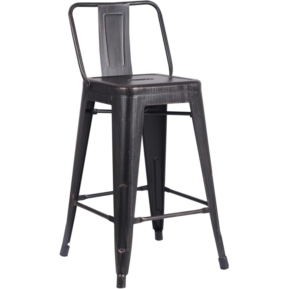 24" Sanded Matte Black Industrial Contemporary Rustic Metal Barstools with Bucket Back, Set of 4