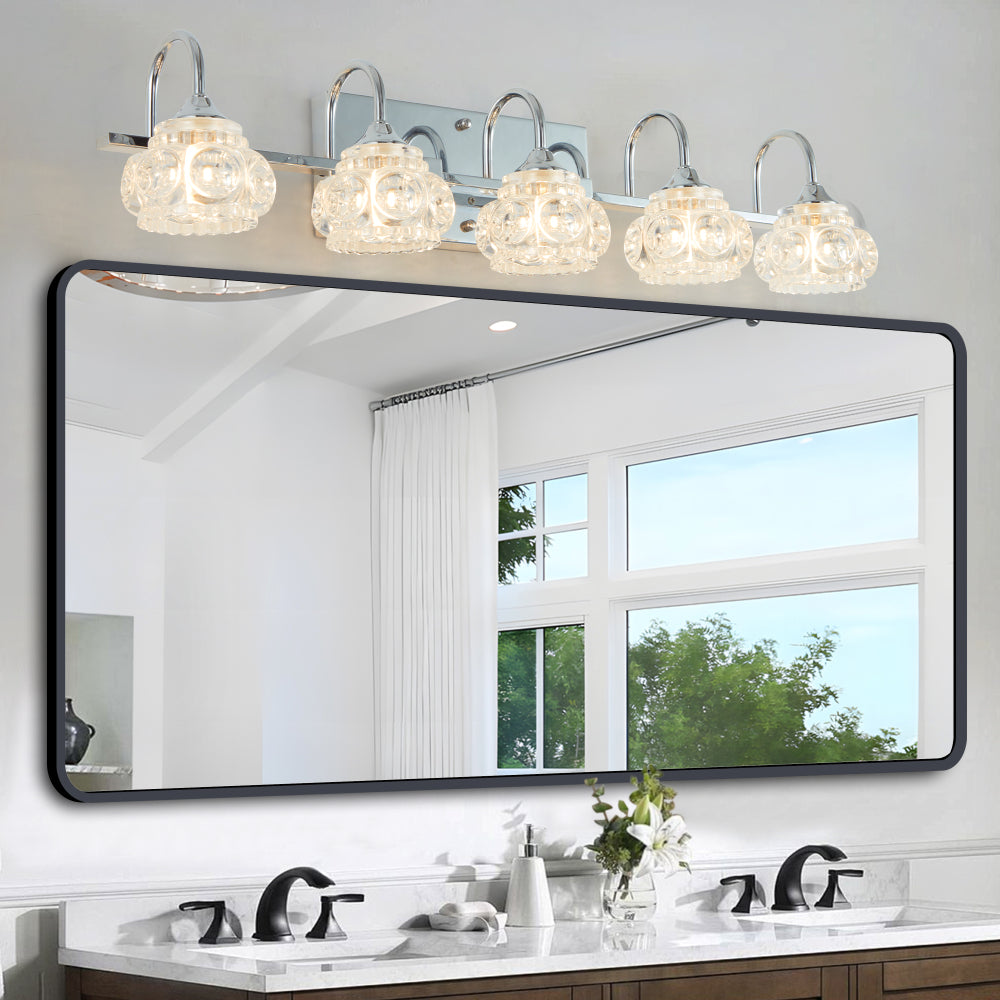 29" Nickel Finish Vintage Crystal Vanity Light - Elegant 5-Light Bathroom Mirror Fixture with Clear Glass Shades (No Bulbs)