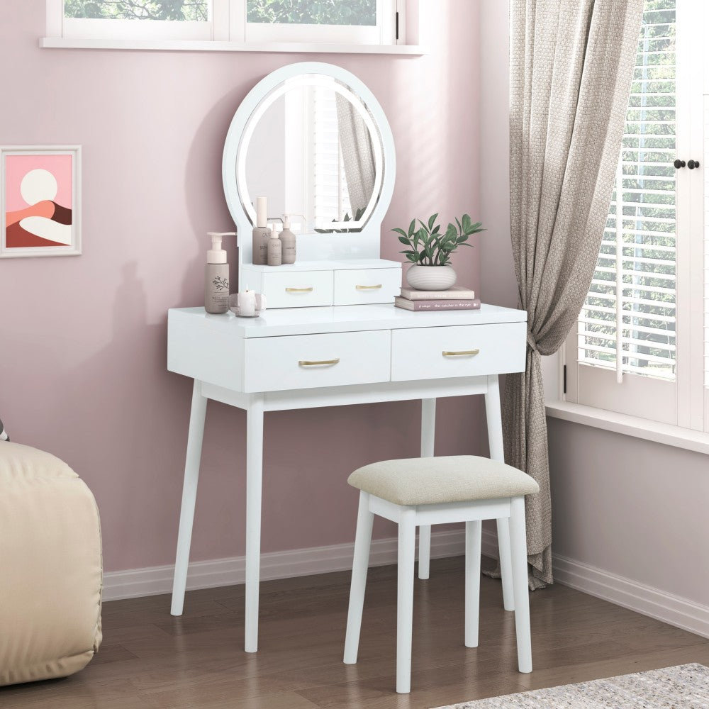 Beautiful Pink Finish Vanity Dresser with Mirror and Stool Set Storage Drawers Bedroom Furniture 1pc