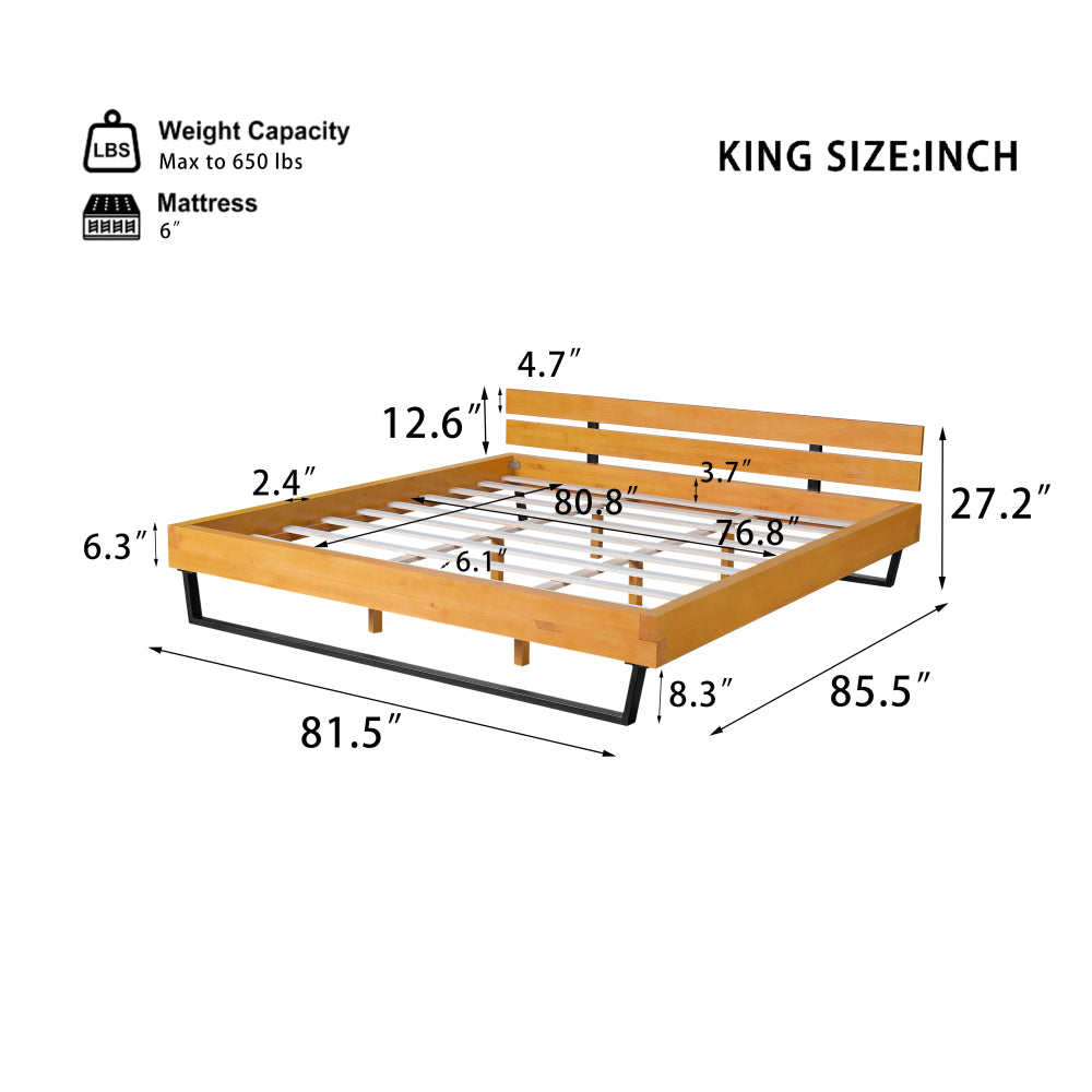 PINE WOOD BED FRAME KING SIZE,NATURAL & BLACK COLOR
