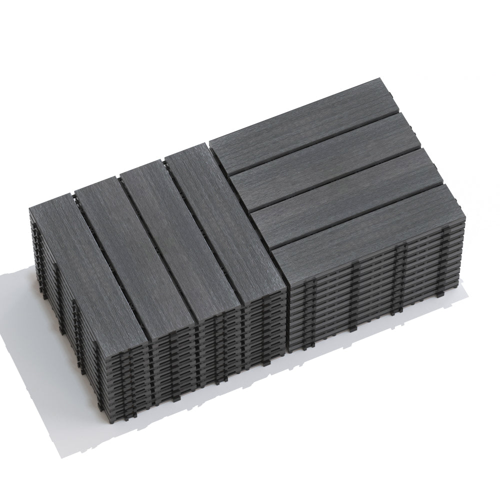 Patio Floor Tiles Pack of 22  WPC Wood-Plastic Composite Patio Deck Tiles DIY Interlocking Decking Tiles, Quick Deck Floor Tile, Court Tile, Water Resistant Indoor Outdoor -11.8" ASH