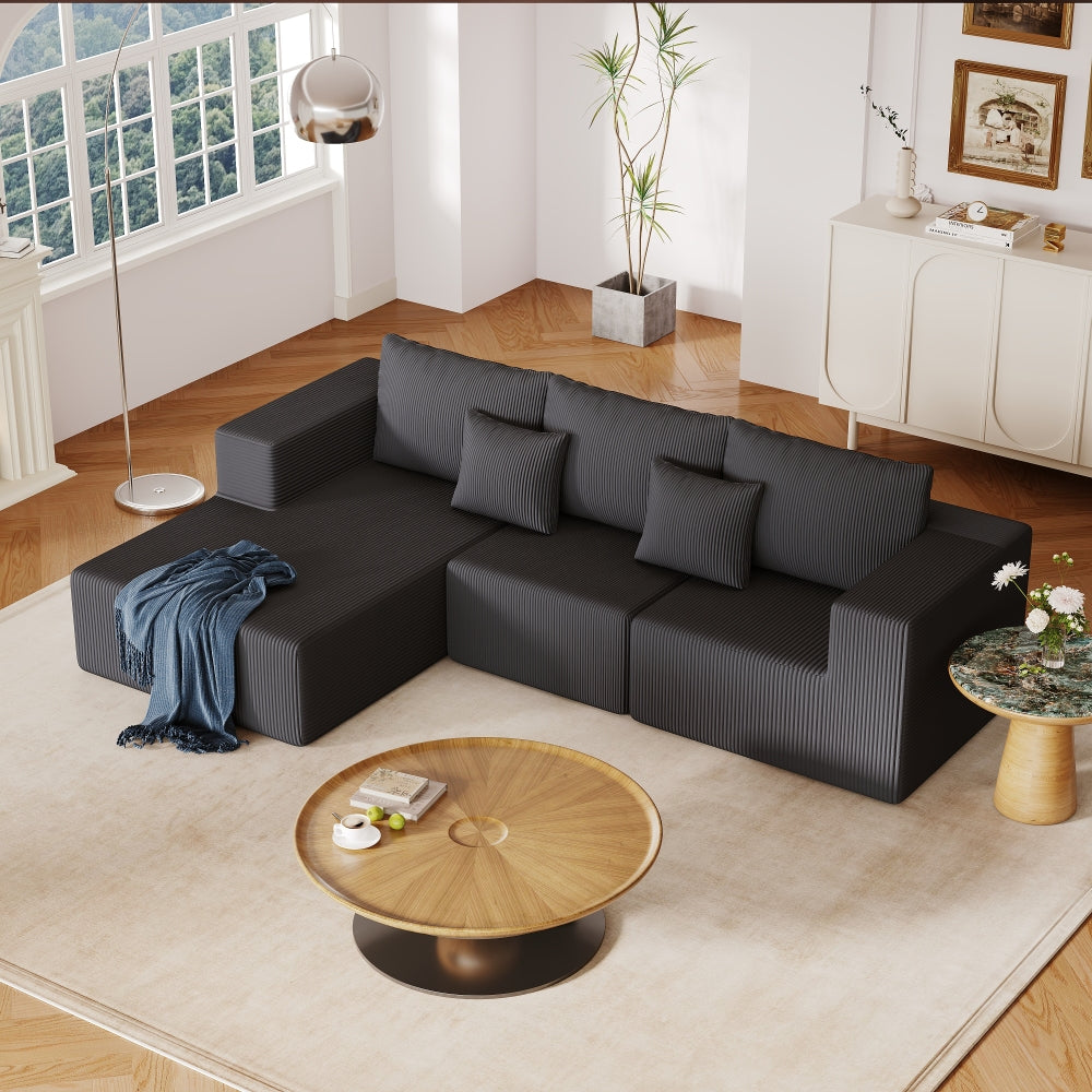 108.3" Sectional Foam Couch,L Shape Sofa with Chaise Lounge,Modular Cloud Sofa  for Living Room,Upholstered Corduroy Couch Dark Grey