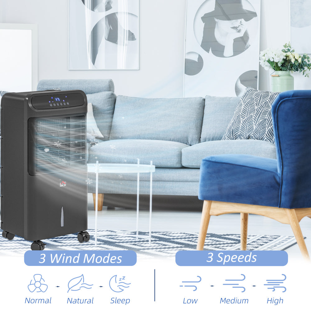 HOMCOM 32" Evaporative Air Cooler with 3.2 Gal Water Tank, 60° Oscillating, 3-In-1 Ice Cooling Fan, Portable Swamp Cooler with Humidifier for Home Office, 3 Modes, 3 Speeds, 12H Timer, Remote, Black