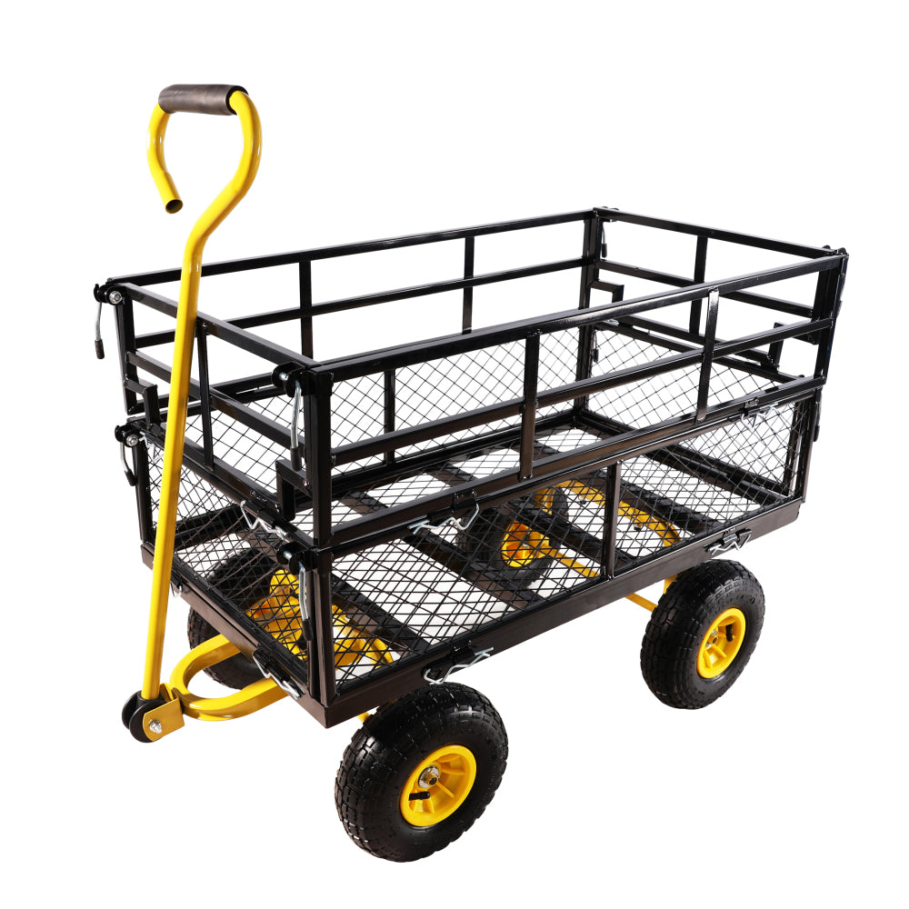 (Black double fence utility  cart) Wagon Cart Garden cart trucks make it easier to transport firewood
