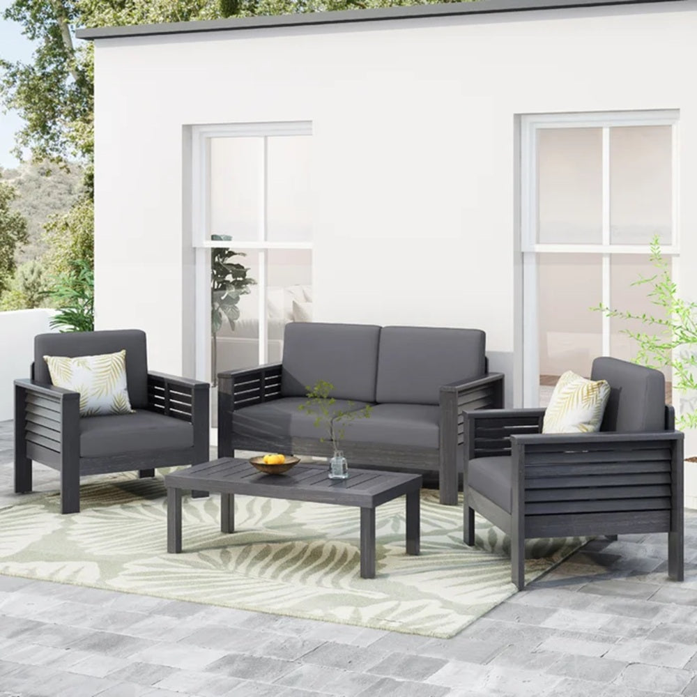 Teak Acacia Wood Loveseat and Coffee Table Set with Cream Cushions