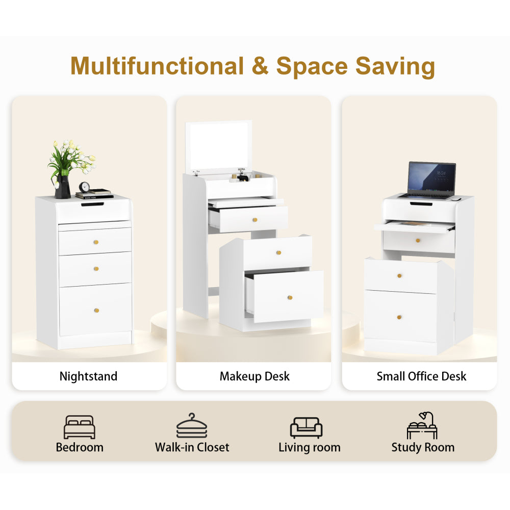Small Vanity Desk with Mirror - White Makeup Vanitys Set Make up Table with Chair, Drawers, Mini Space Saving Cute Dressing Table for Girls Bedroom Living room