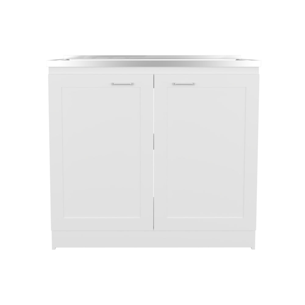 Zurich 39" Wide Utility Sink, Base Cabinet Two-Door Cabinet With Two Shelves, Stainless Steel Sink, Kitchen, Laundry Room, Garage Sink White
