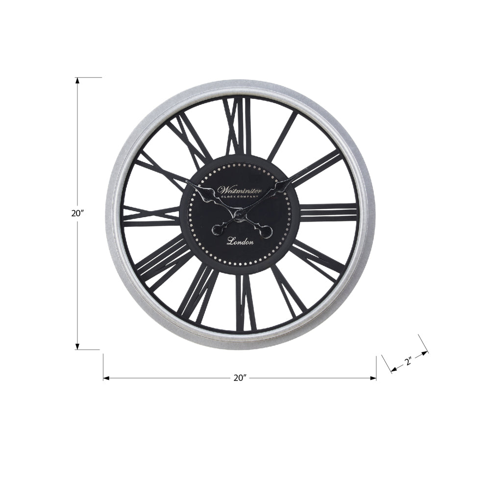 Clocks, 20" Round, Wall Clock, Black, Silver, Transitional