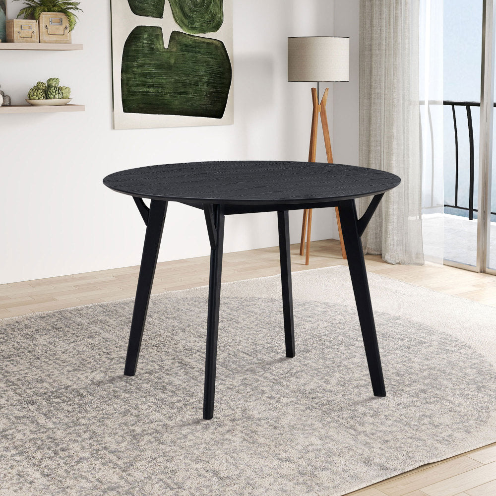 Wooden Dining Table Set, Modern Simple Design Round Kitchen Table and Fabric Upholstered Dining Chairs for Dining Room, Kitchen, Saving Space(1 Table with 4 Chairs),Black