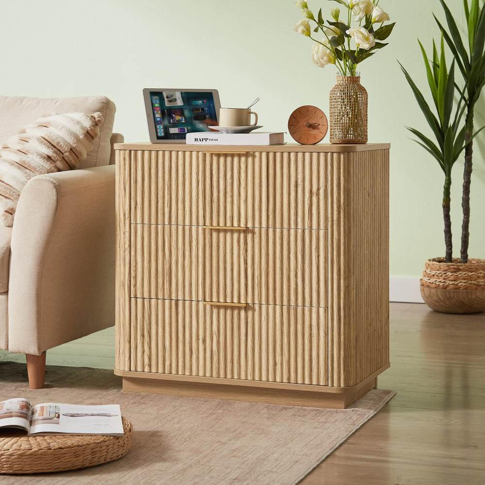 3 Drawers Drasser 2PCS, 27.6'' Wide Modern Chest of Drawers Curved wave Design,Nightstand,Wood Drawer Organizer for Bedroom, Living Room, Hallway, Walnut,27.6''W x 15.8''D x 27.4''H.