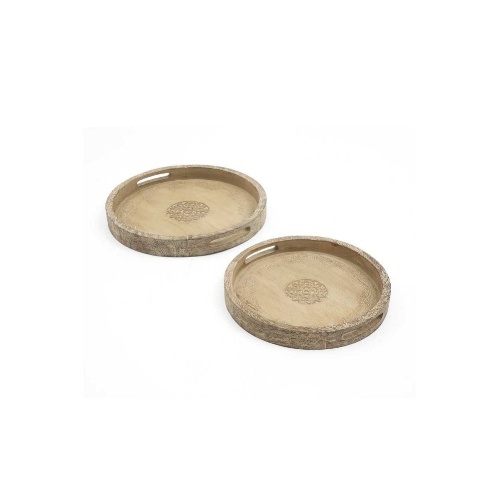 Round Mango Wood Serving Tray - 18" Rustic Brown Design for Stylish Entertaining