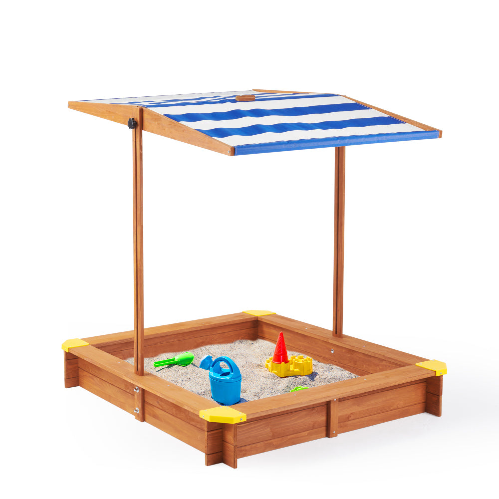 Kids Sandbox with Cover, 46" Wooden Sand Box w/Adjustable Canopy, Large Outdoor Cedar Sandpit for Backyard Play
