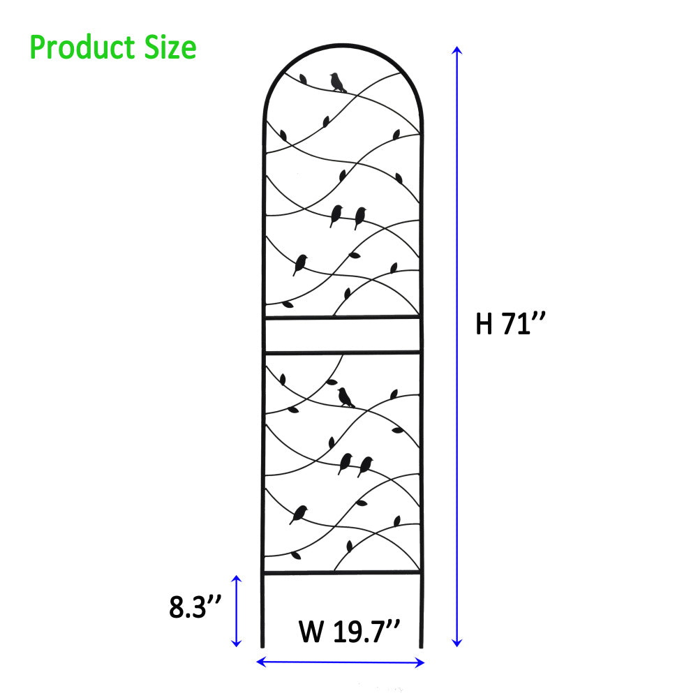 2 Pack Metal Garden Trellis 71" x 19.7" Rustproof Trellis for Climbing Plants Outdoor Flower Support Bird Deco Black