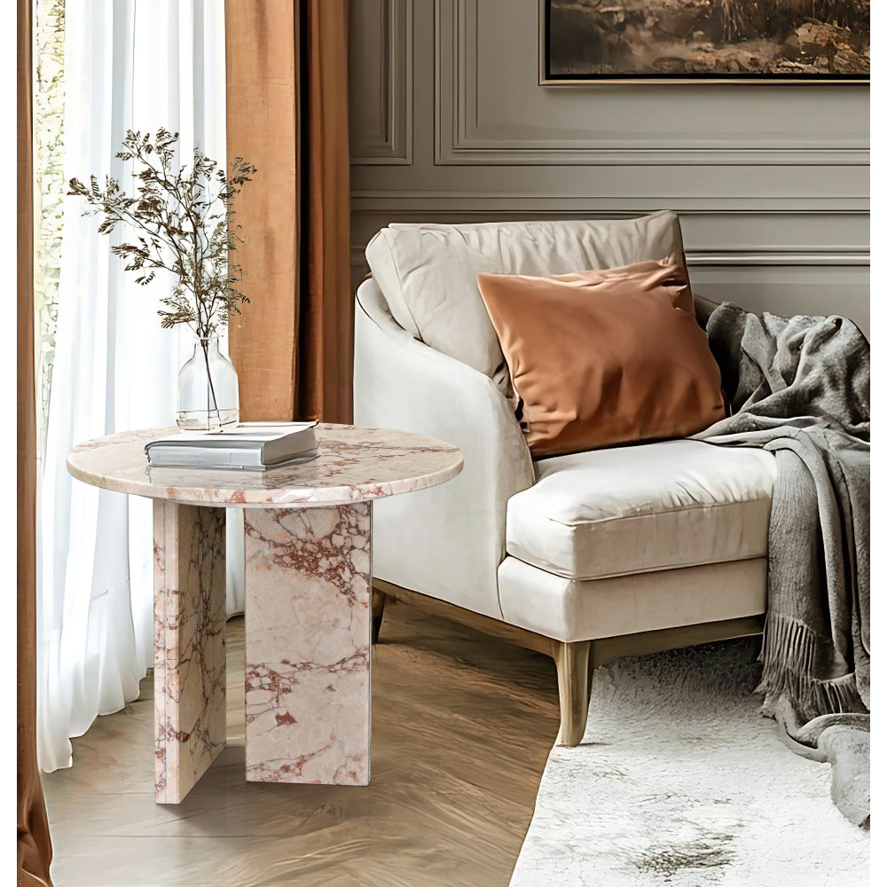 Blue gray natural marble coffee table, small table, living room table, natural stone, Ø27.6 h12.6 Inch/Ø70 h32 cm, genuine marble, real marble