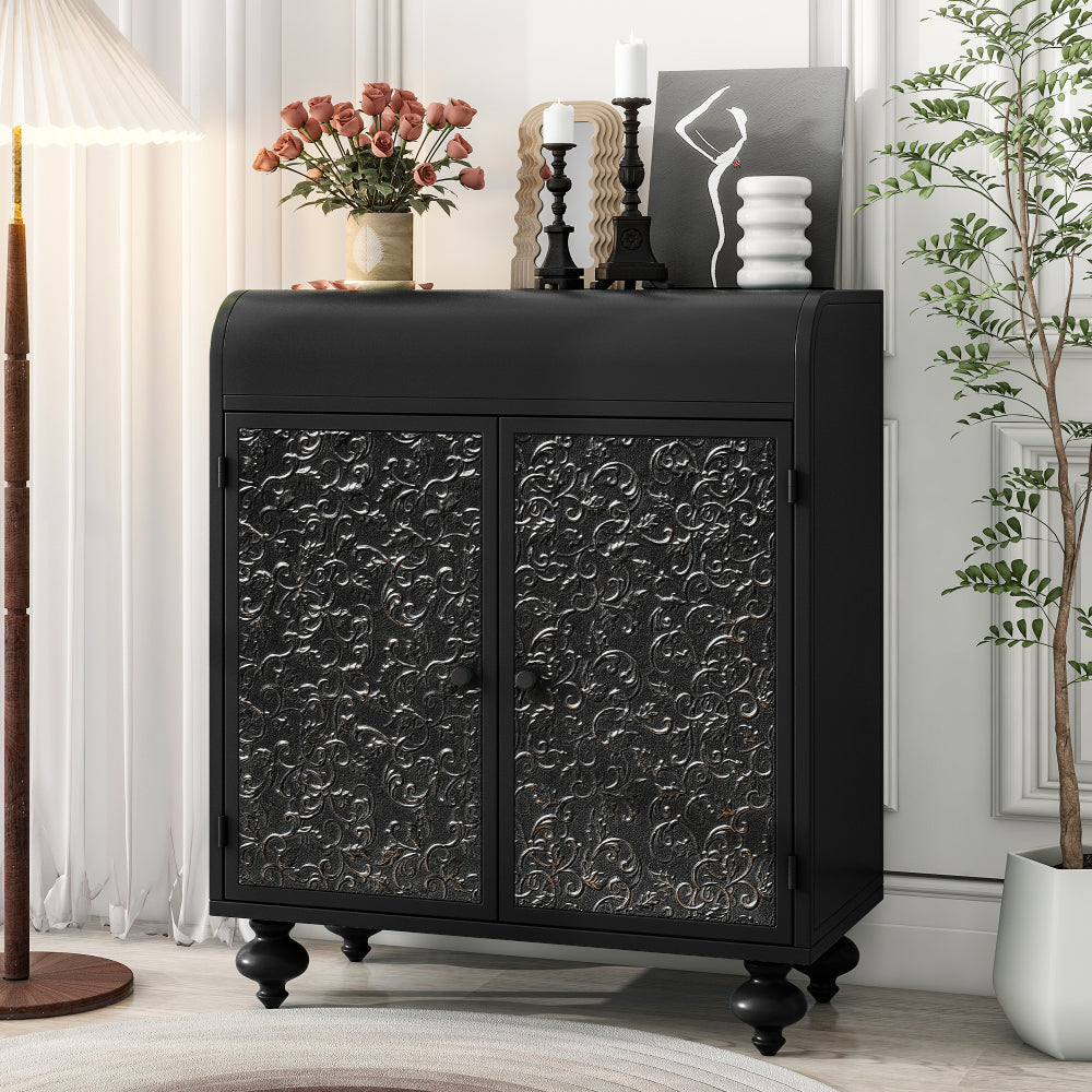 Art Accent Cabinet With 2 Doors, Sideboard Buffet Cabinet with Storage, Distressed Decorative Storage Cabinet With Embossed Pattern For Entryway Living Room Dining Room