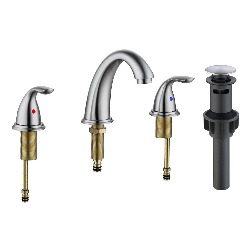 Brushed Nickel Widespread Bathroom Faucet, Waterfall Bathroom Faucets for Sink 3 Hole, 2-Handles Modern Vanity Faucet with Pop Up Drain Assembly and Lead-Free Supply Hose,8-Inch